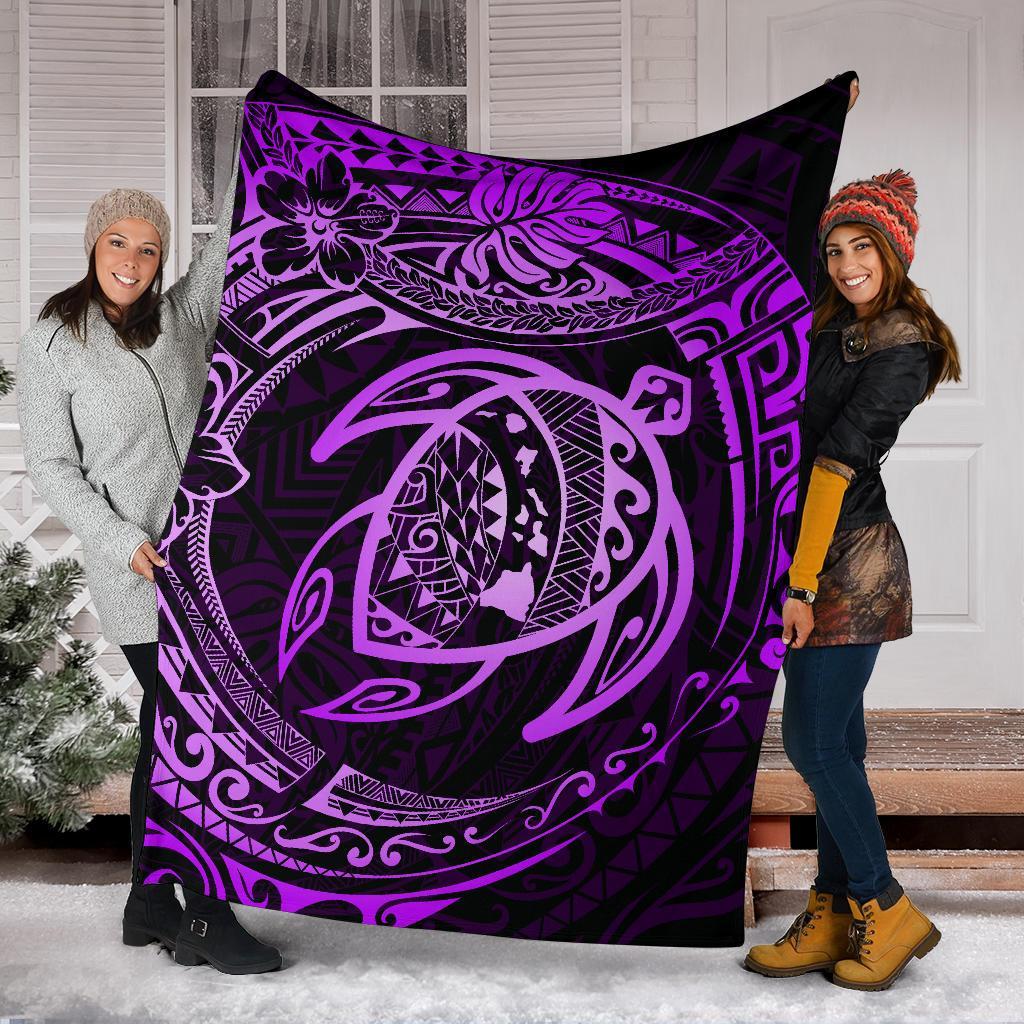Hawaiian Turtle Polynesian Purple Premium Blanket - Polynesian Pride