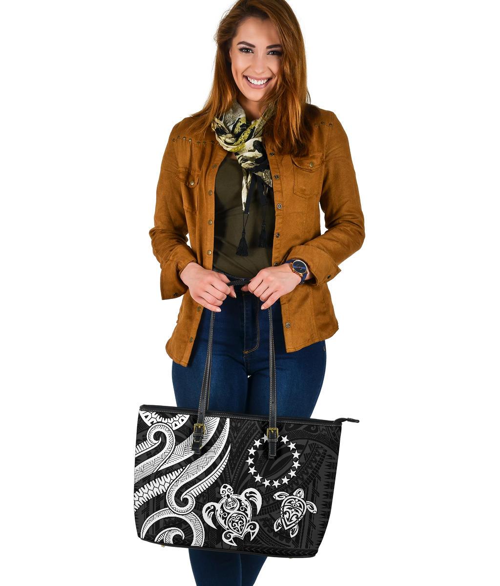 Cook Islands Leather Tote Bag - White Tentacle Turtle - Polynesian Pride