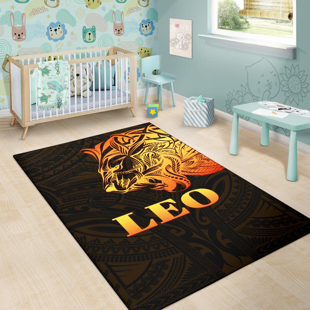 Sun In Leo Zodiac Area Rug Polynesian Tattoo Simple - Orange Black - Polynesian Pride