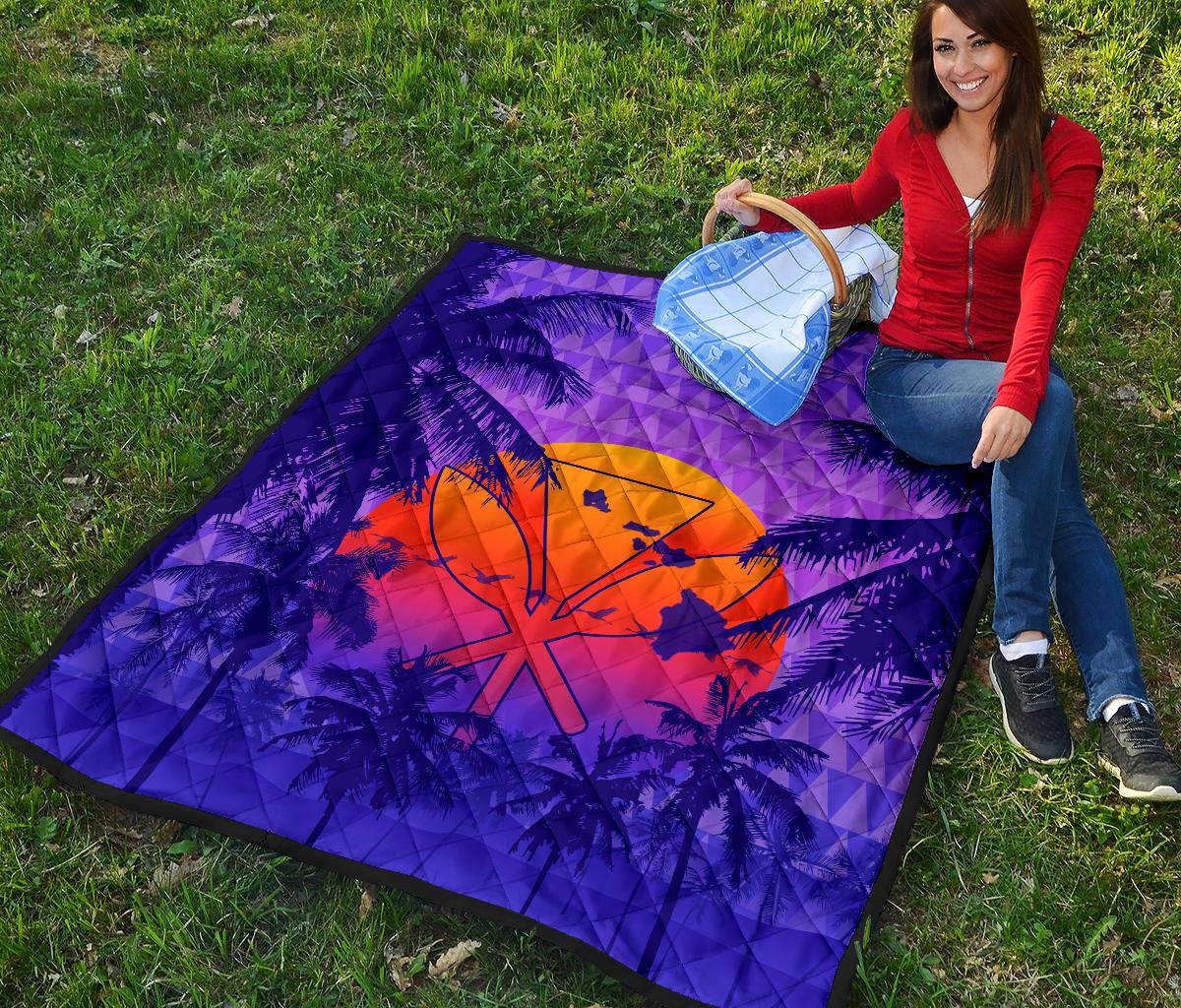 Hawaii Summer Sunset Kanaka Kakau Premium Quilt - Polynesian Pride