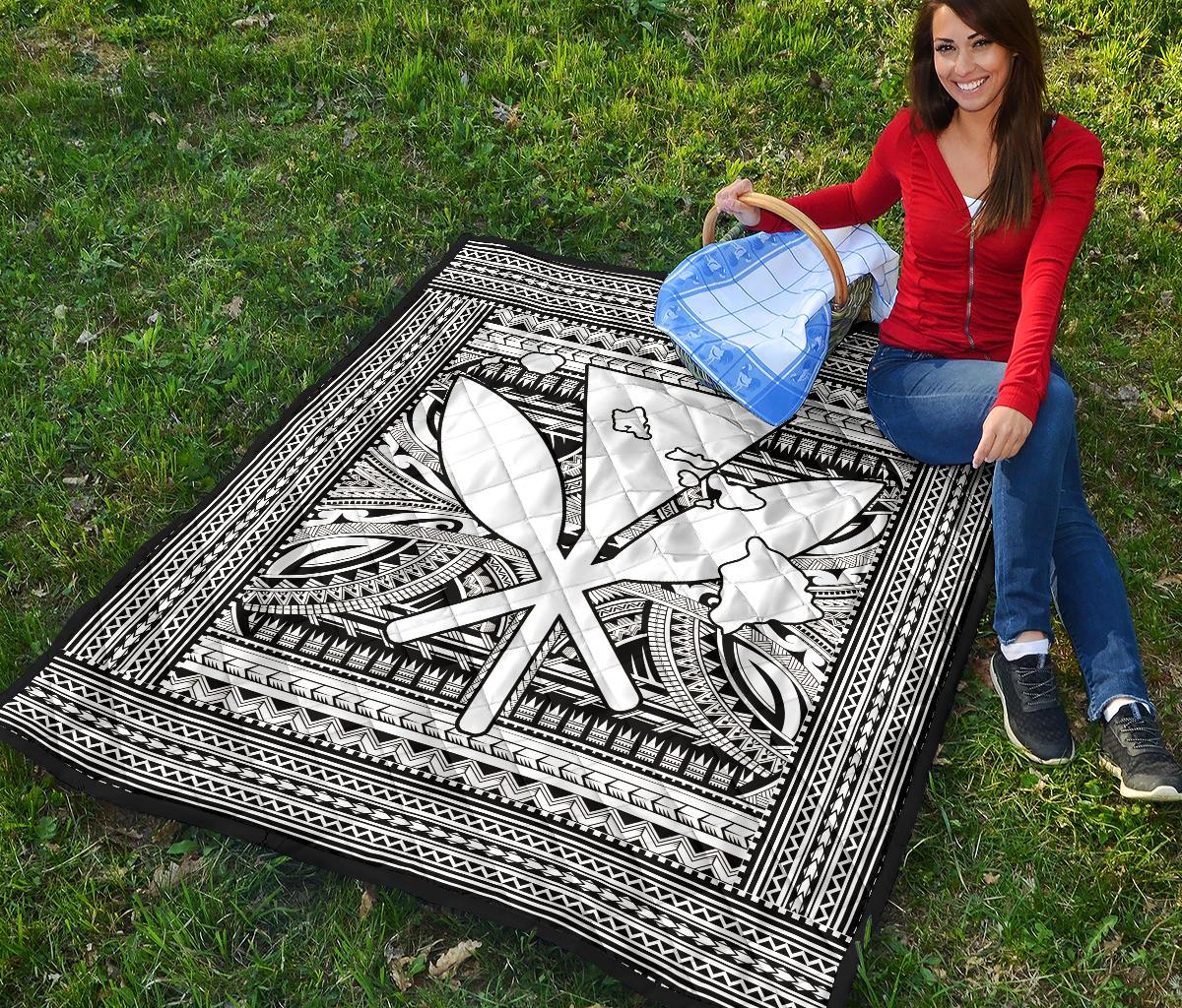 Hawaii Polynesian Kanaka Maoli Premium Quilt White - Polynesian Pride