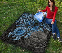 Federated States Of Micronesia Premium Quilt - Federated States Of Micronesia Seal & Blue Turtle Hibiscus - Polynesian Pride