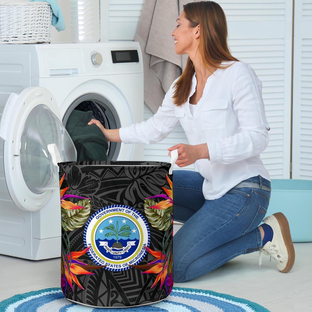 Federated States Of Micronesia Laundry Basket Hibiscus Polynesian Pattern - Polynesian Pride