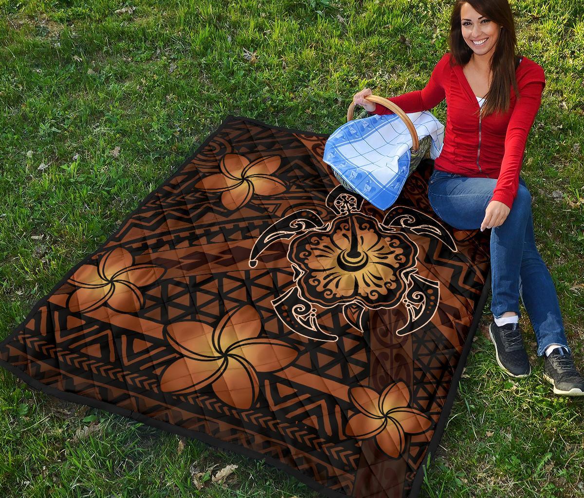Hawaii Mix Polynesian Turtle Plumeria Premium Quilt - AH - Nick Style - Orange - Polynesian Pride