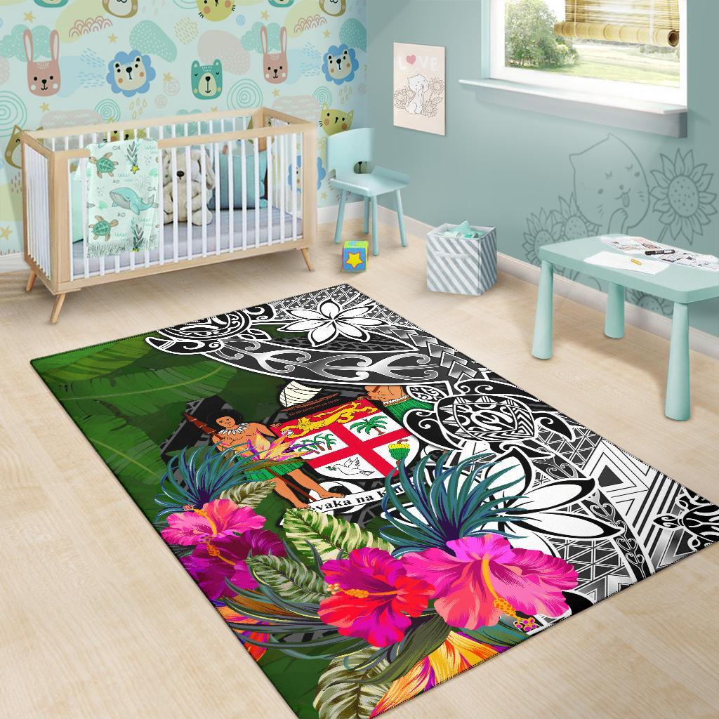 Fiji Area Rug - Turtle Plumeria Banana Leaf Crest - Polynesian Pride