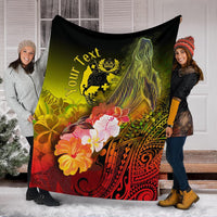 Tonga Custom Personalised Premium Blanket - Humpback Whale with Tropical Flowers (Yellow) - Polynesian Pride