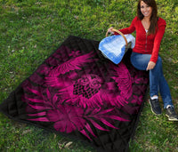 Hawaii Owl Hibiscus Plumeria Premium Quilt - Pink - Polynesian Pride