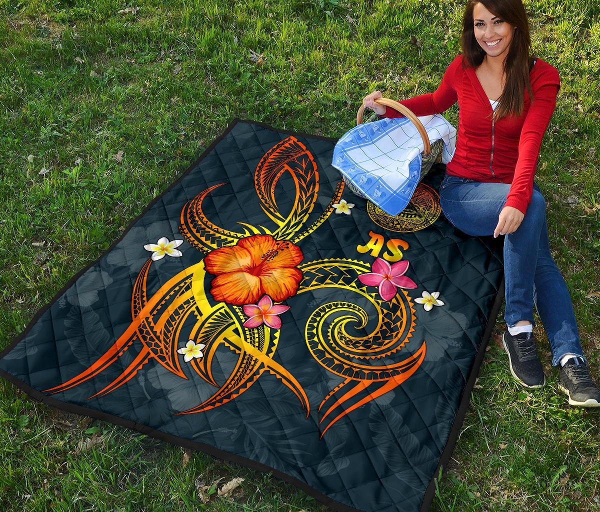 American Samoa Polynesian Premium Quilt - Legend of American Samoa (Blue) - Polynesian Pride