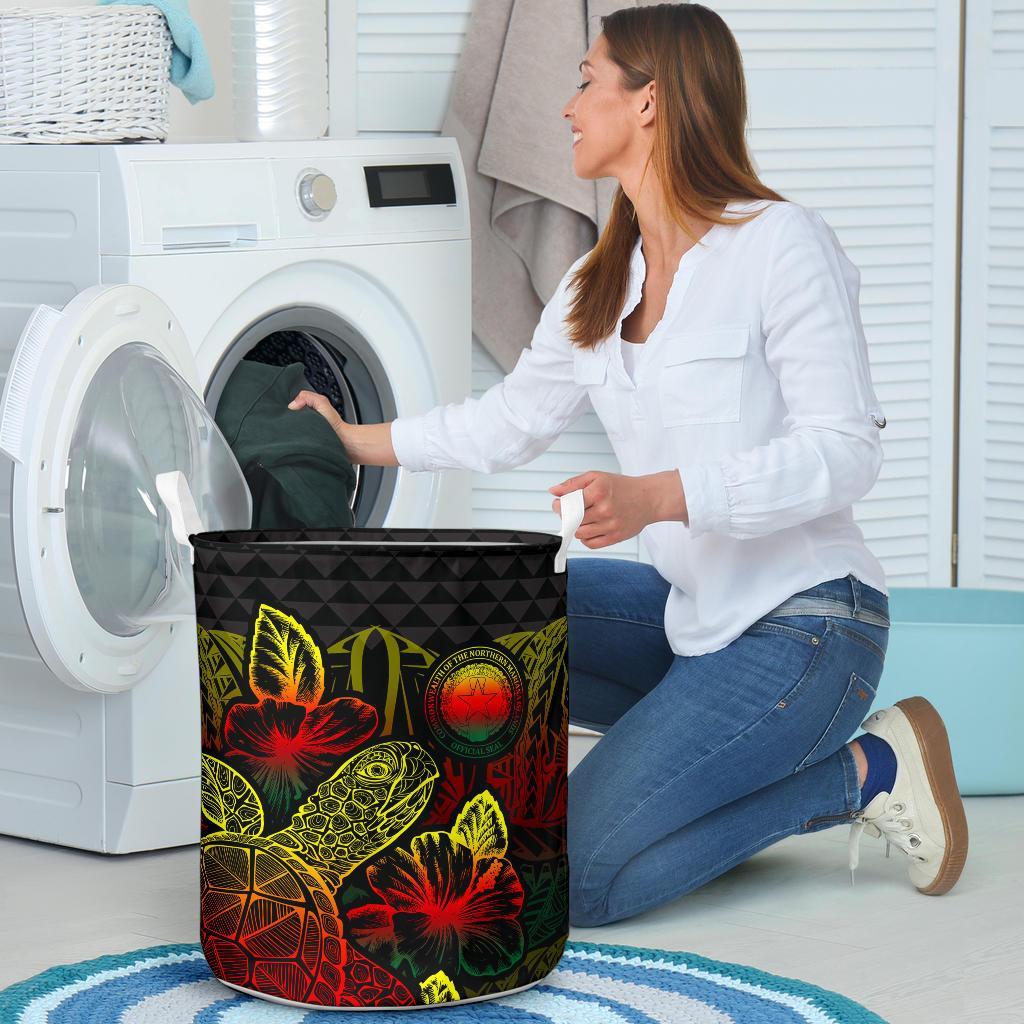 Northern Mariana Islands Laundry Basket - Polynesian Turtle Hibiscus Reggae - Polynesian Pride