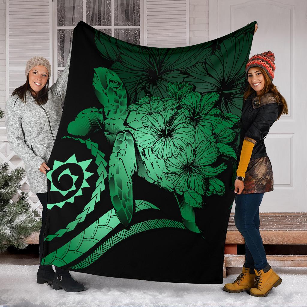 Hawaii Turtle Hibiscus Polynesian Vintage Premium Blanket - Green - Polynesian Pride