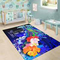 Fiji Custom Personalised Area Rug - Humpback Whale with Tropical Flowers (Blue) - Polynesian Pride
