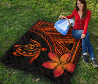 Hawaii Quilt - Hawaii Turtle Plumeria Quilt Orange - Polynesian Pride