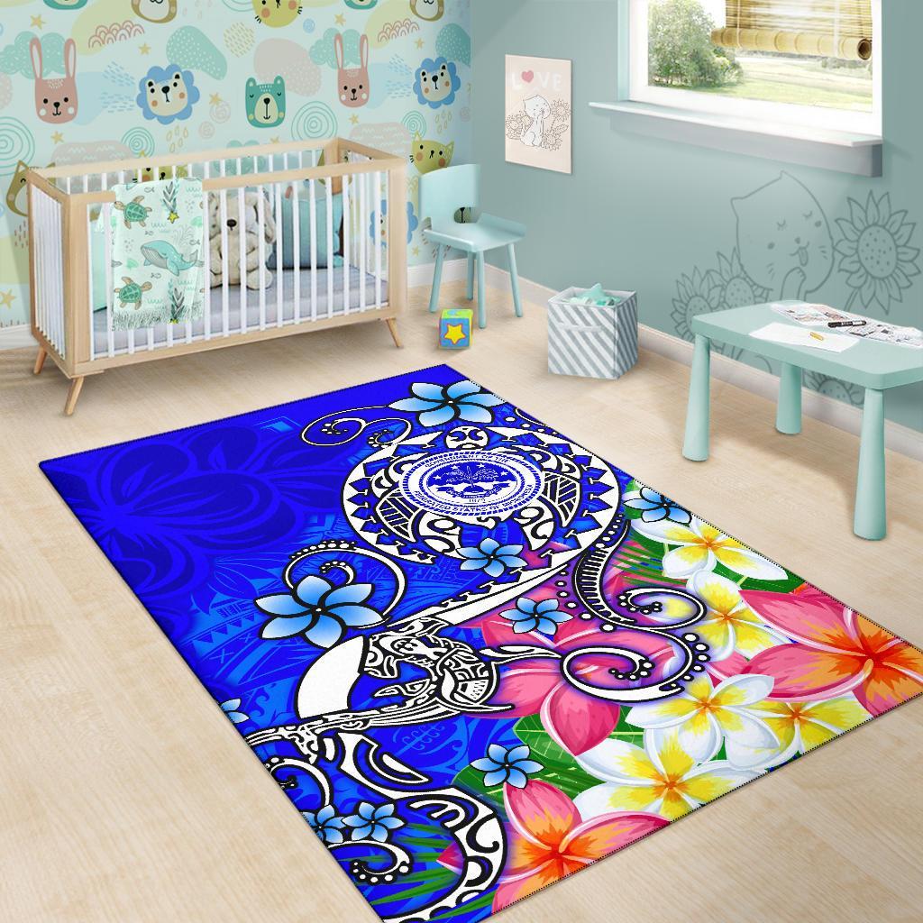 FSM Area Rug - Turtle Plumeria (Blue) - Polynesian Pride