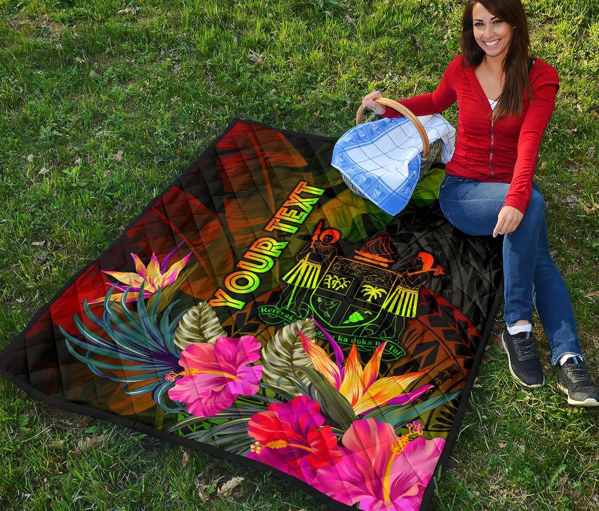 Fiji Polynesian Personalised Premium Quilt - Hibiscus and Banana Leaves - Polynesian Pride