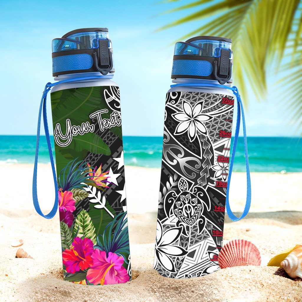 Kosrae Custom Personalised Hydro Tracking Bottle - Turtle Plumeria Banana Leaf - Polynesian Pride