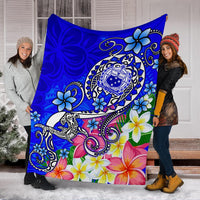 Samoa Premium Blanket - Turtle Plumeria (Blue) - Polynesian Pride