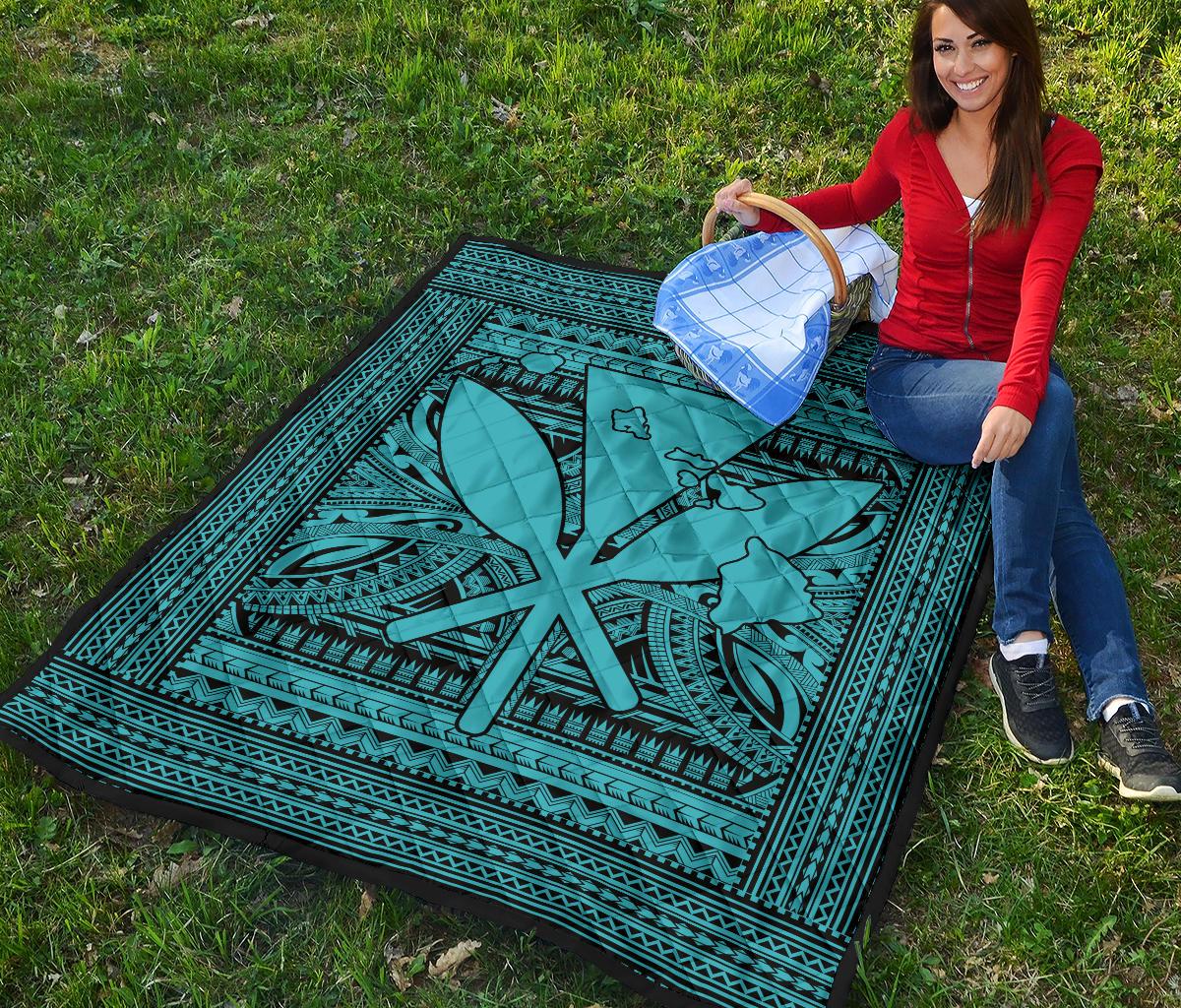 Hawaii Polynesian Kanaka Maoli Premium Quilt Blue - Polynesian Pride