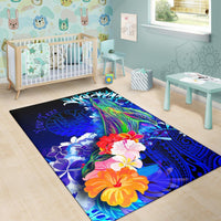 Tahiti Custom Personalised Area Rug - Humpback Whale with Tropical Flowers (Blue) - Polynesian Pride