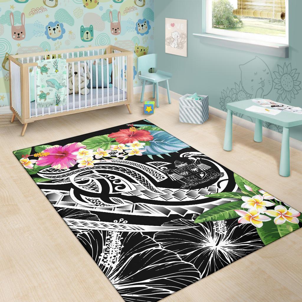 Fiji Polynesian Area Rug - Summer Plumeria (Black) - Polynesian Pride