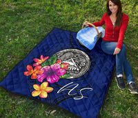 American Samoa Polynesian Premium Quilt - Floral With Seal Blue - Polynesian Pride