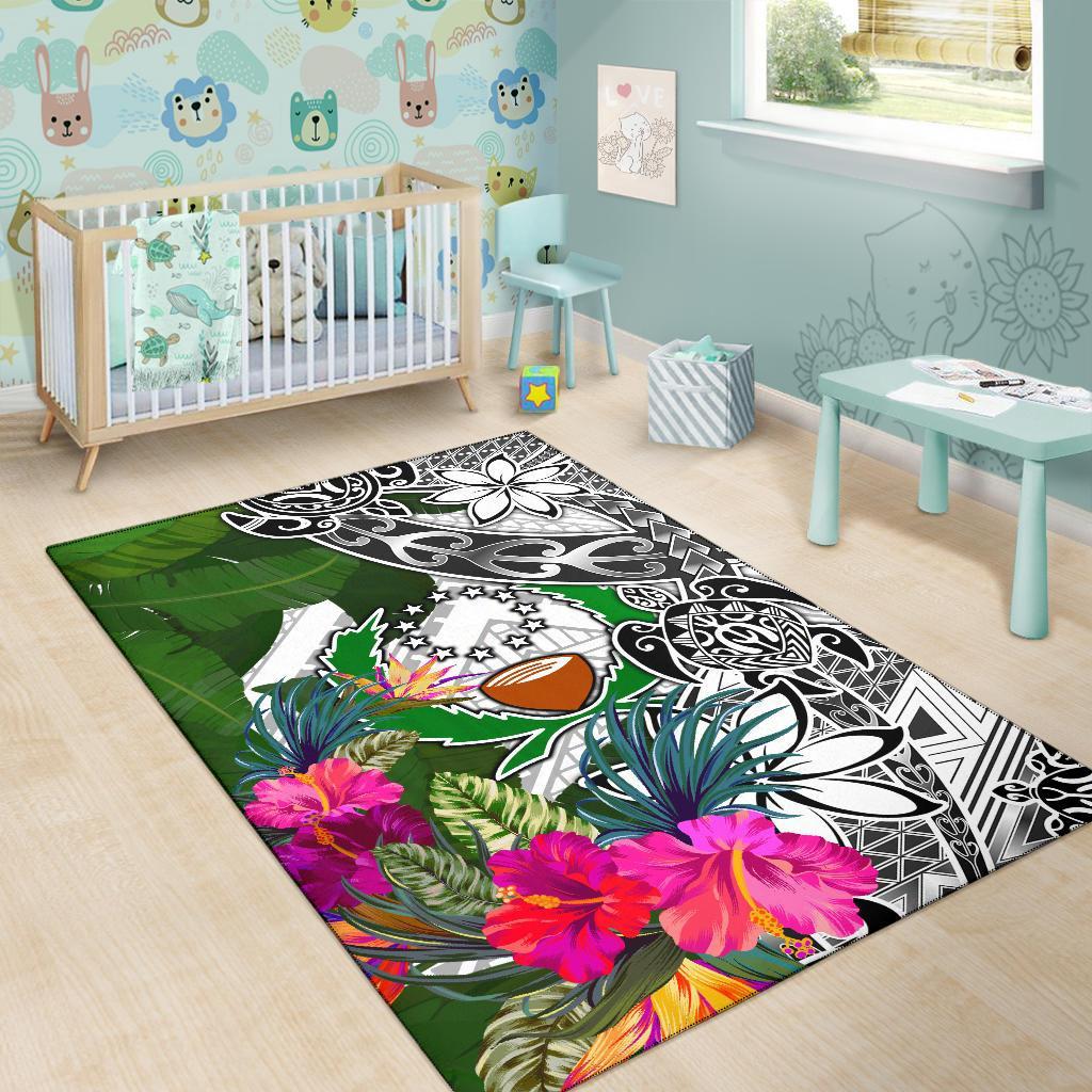 Pohnpei Area Rug White - Turtle Plumeria Banana Leaf - Polynesian Pride