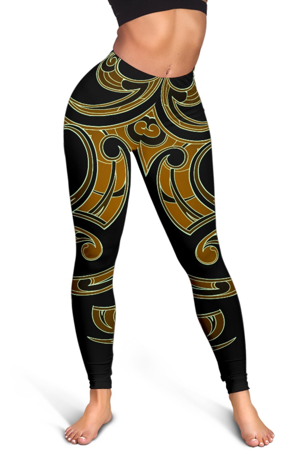 Hawaii Tribal Polynesian Women's Leggings - Gold - Juno Style - AH - Polynesian Pride