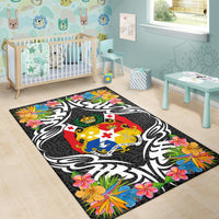 Tonga Area Rug - Coat OfArmsWith Tropical Flowers - Polynesian Pride