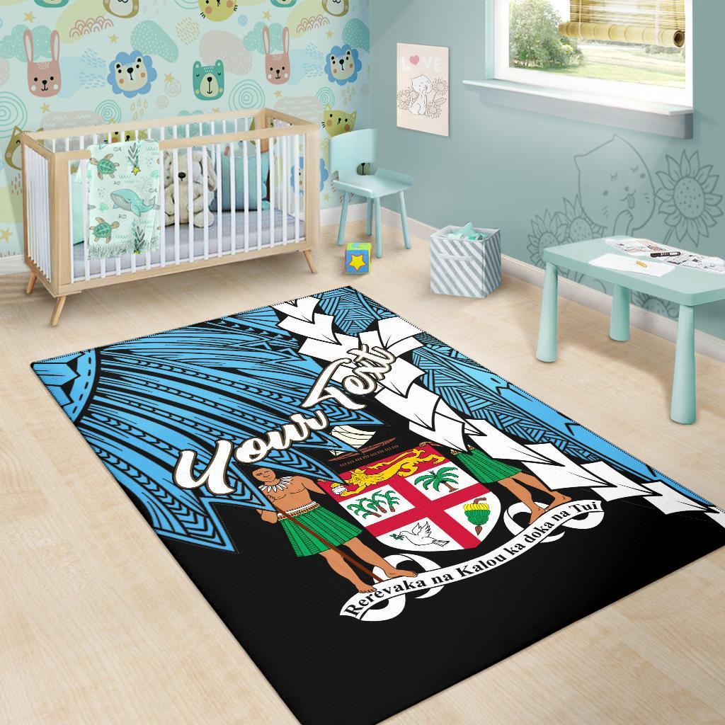 Fiji Polynesian Custom Personalised Area Rug - Tribal Wave Tattoo Flag Style - Polynesian Pride