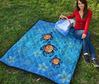 Hawaii Plumeria Turtle In The Ocean Premium Quilt - AH - John Style - Polynesian Pride