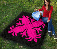 Hawaiian Premium Quilt Royal Pattern - Black And Pink - A2 Style - Polynesian Pride