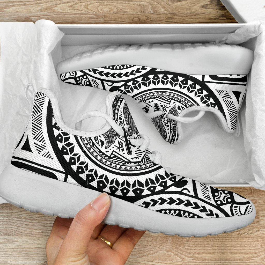 American Samoa Polynesian Tattoo Mesh Knit Sneakers White - Polynesian Pride