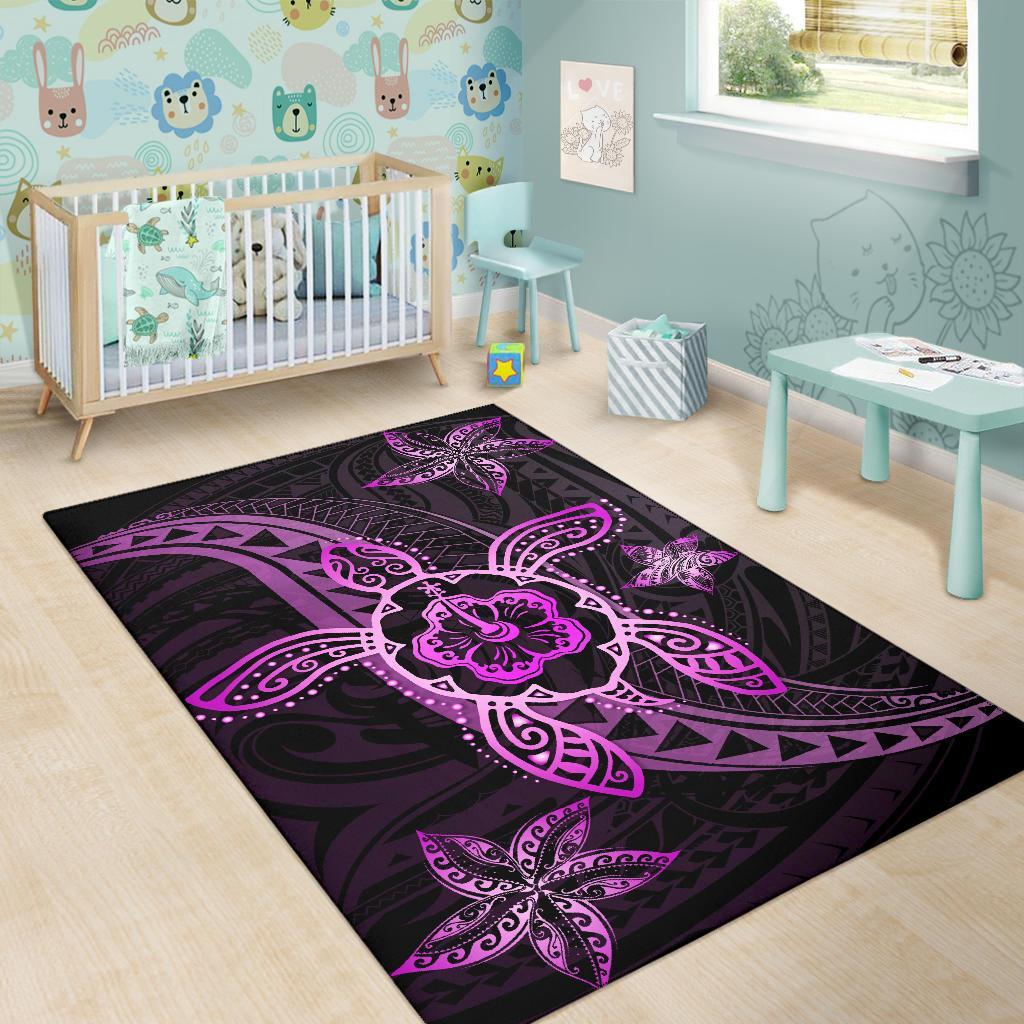 Kanaka Map Hibiscus Plumeria Turtle Art Polynesian Area Rug Pink AH - Polynesian Pride