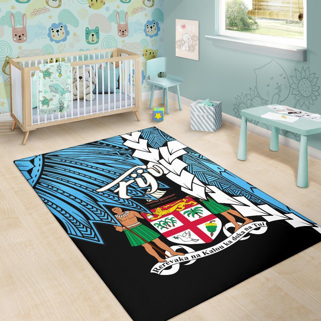 Fiji Polynesian Area Rug - Tribal Wave Tattoo Flag Style - Polynesian Pride