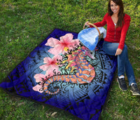 Hawaii Polynesian Pink Hibiscus Seahorse Premium Quilt - Polynesian Pride