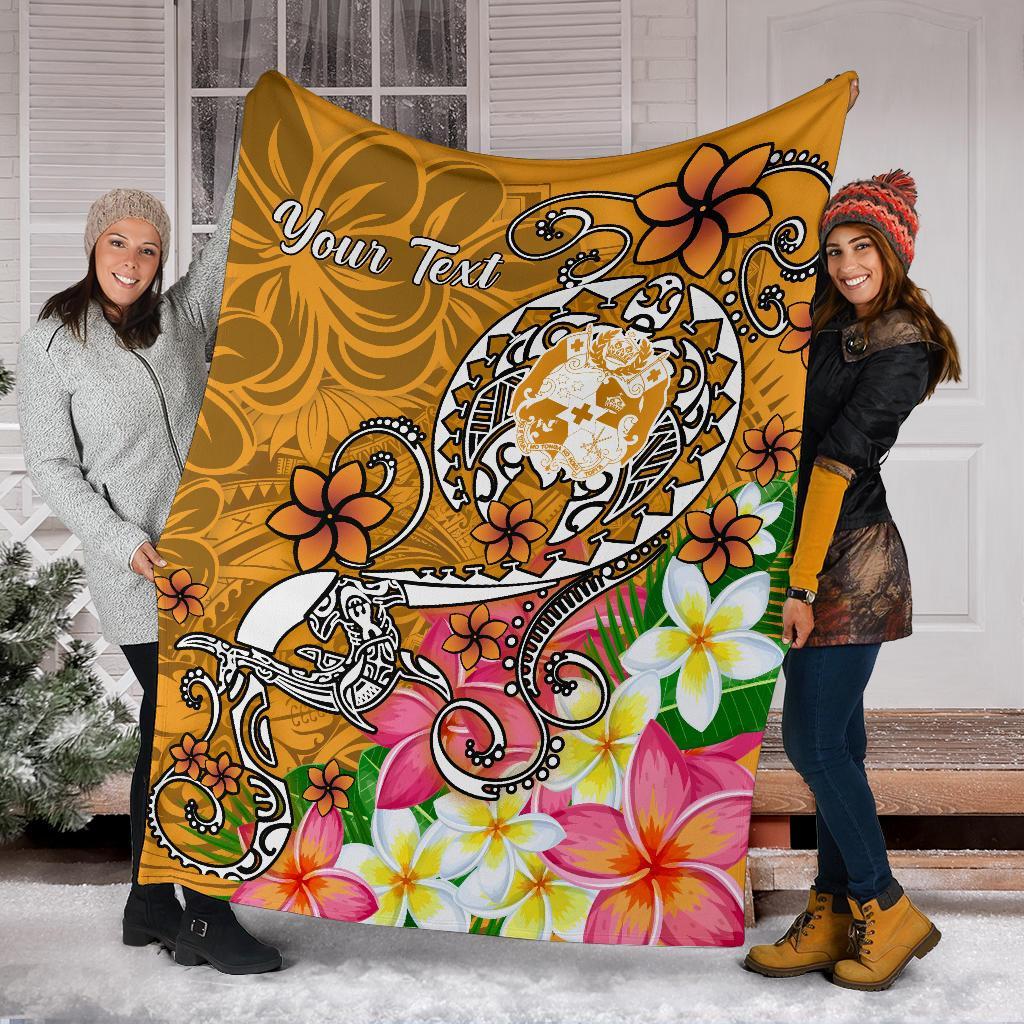 Tonga Custom Personalised Premium Blanket - Turtle Plumeria (Gold) - Polynesian Pride