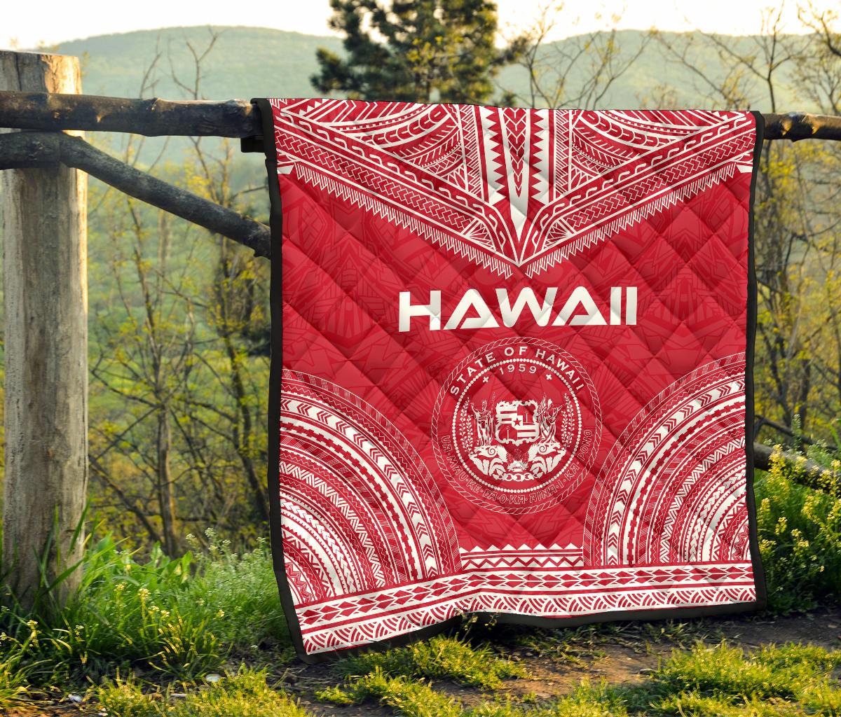 Hawaii Premium Quilt - Hawaii Seal Polynesian Chief Red Version - Polynesian Pride