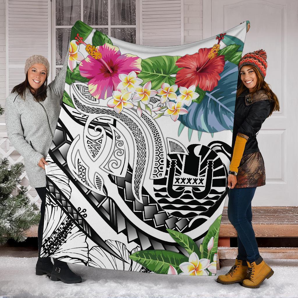 Tahiti Polynesian Premium Blanket - Summer Plumeria (White) - Polynesian Pride