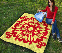 Hawaiian Quilt Turtle Pattern New Yellow Premium Quilt - Skin Style - AH - Polynesian Pride