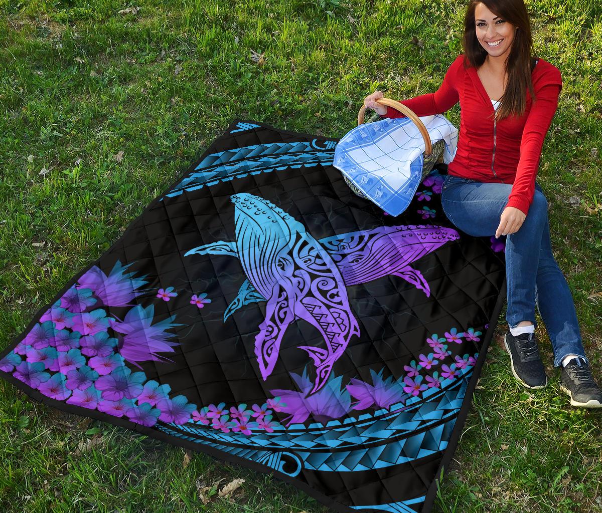 Hawaii Whale Polynesian Hibiscus Premium Quilt - Lae Style - Polynesian Pride