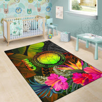 Northern Mariana Islands Polynesian Area Rug - Hibiscus and Banana Leaves - Polynesian Pride