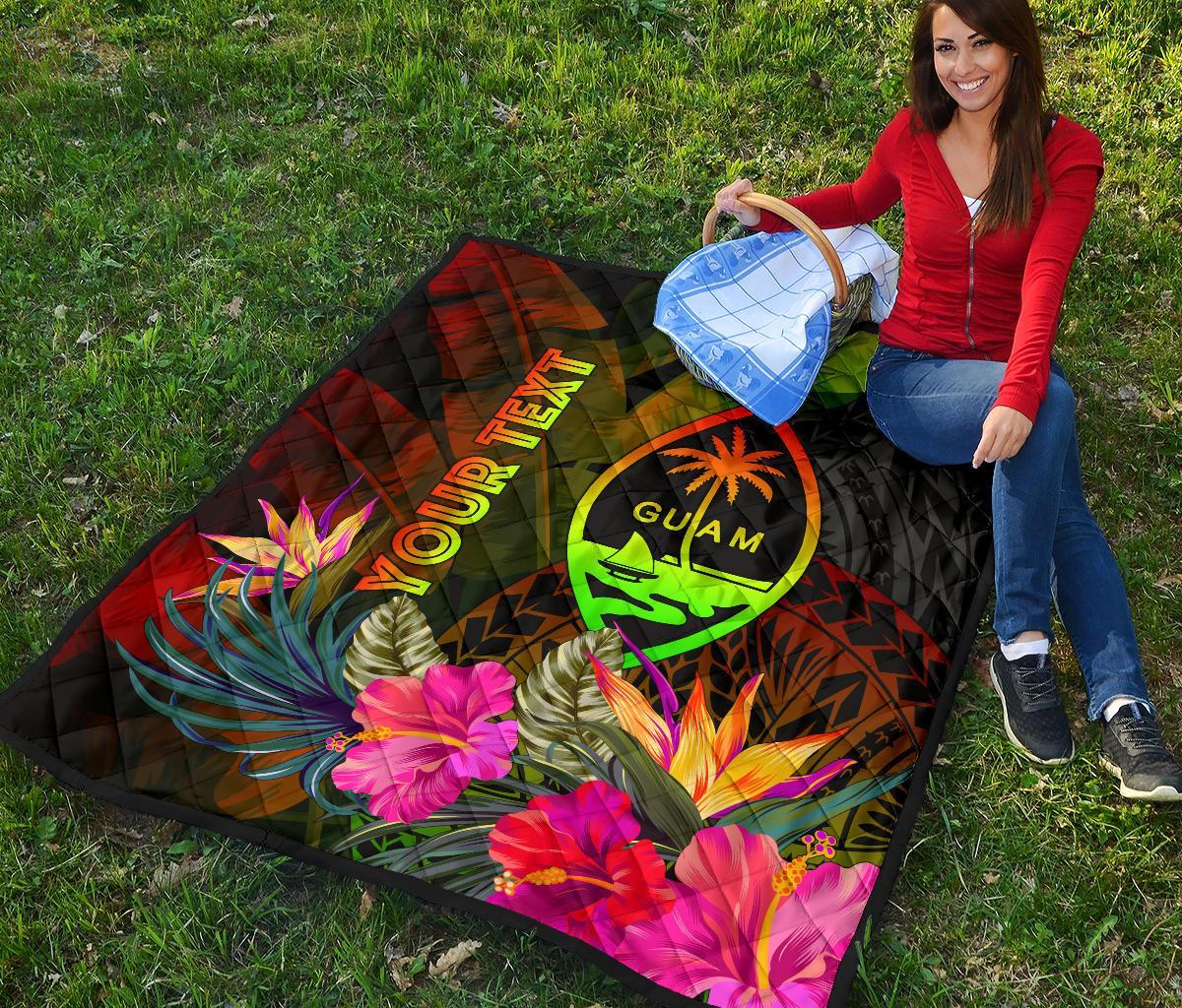 Guam Polynesian Personalised Premium Quilt - Hibiscus and Banana Leaves - Polynesian Pride