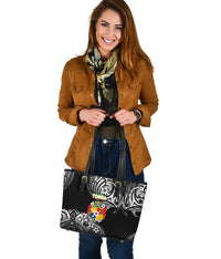 Mate Ma'a Tonga Rugby Small Leather Tote Polynesian Unique Vibes - Black - Polynesian Pride