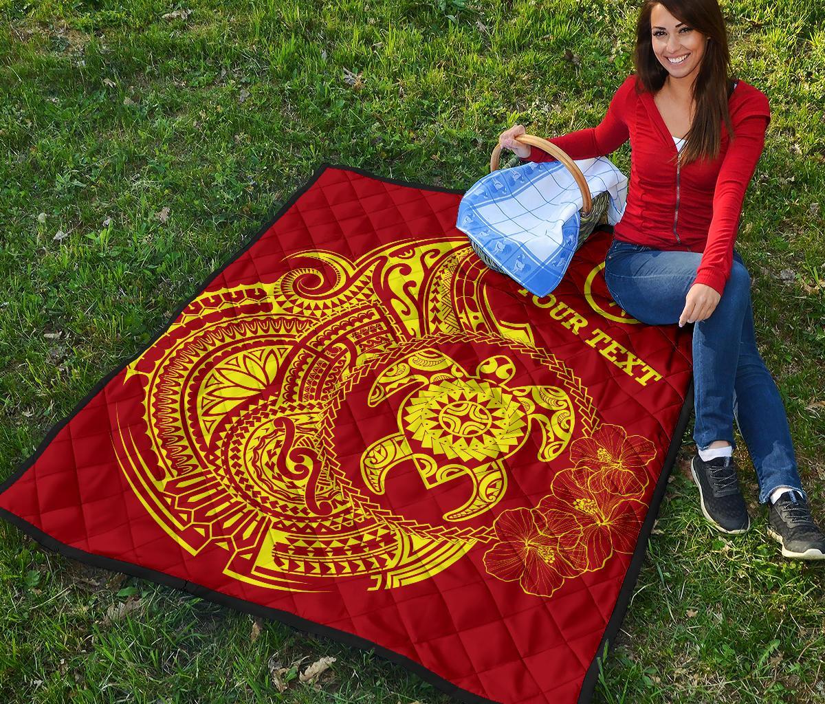 Hawaii Polynesian Personalised Premium Quilt - Vintage Polynesian Turtle (Red) - Polynesian Pride