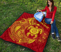 Hawaii Polynesian Personalised Premium Quilt - Vintage Polynesian Turtle (Red) - Polynesian Pride