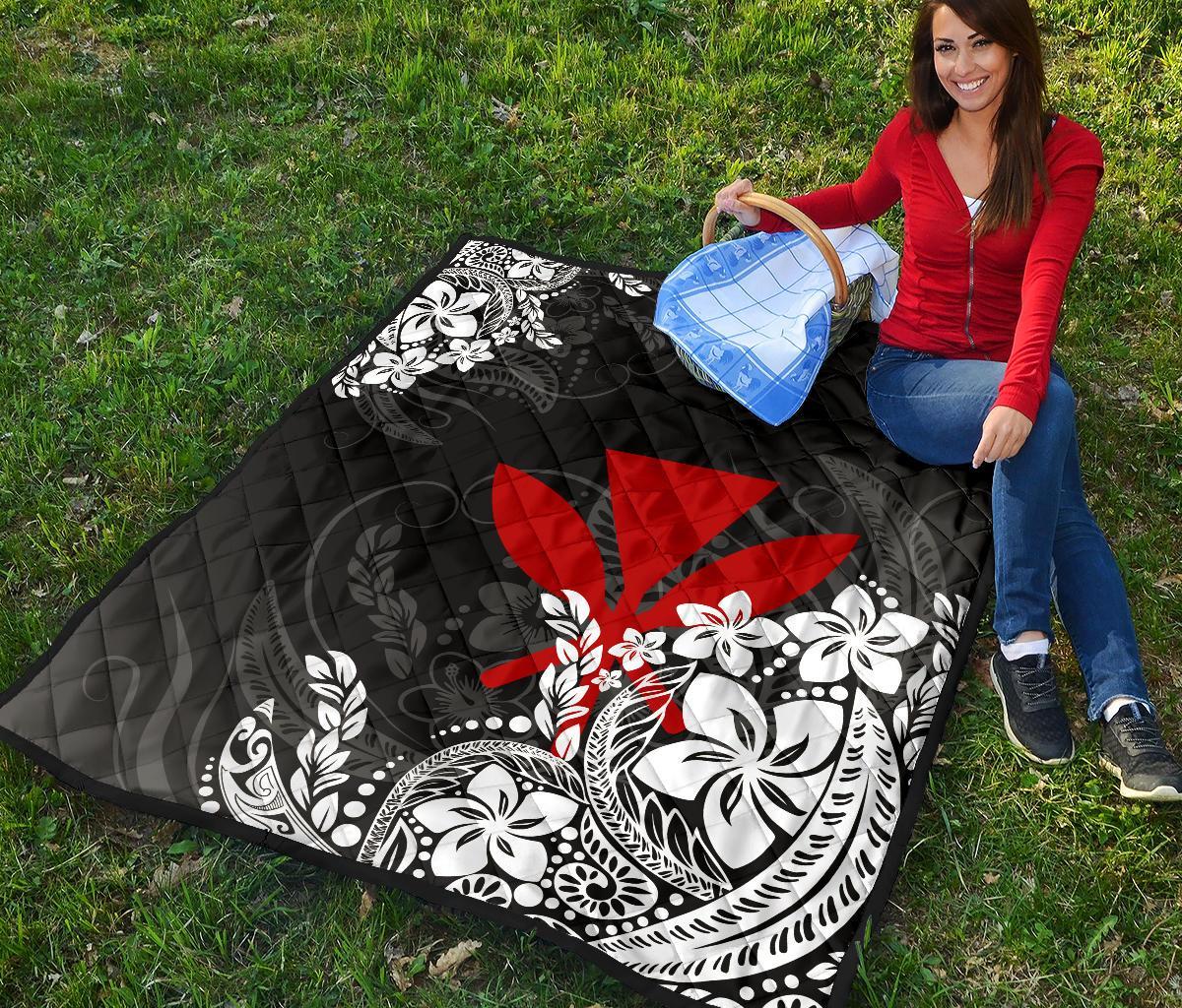 Hawaii Premium Quilt - Red Kanaka Maoli & White Hibiscus Style - Polynesian Pride