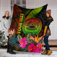 American Samoa Polynesian Personalised Premium Blanket - Hibiscus and Banana Leaves - Polynesian Pride