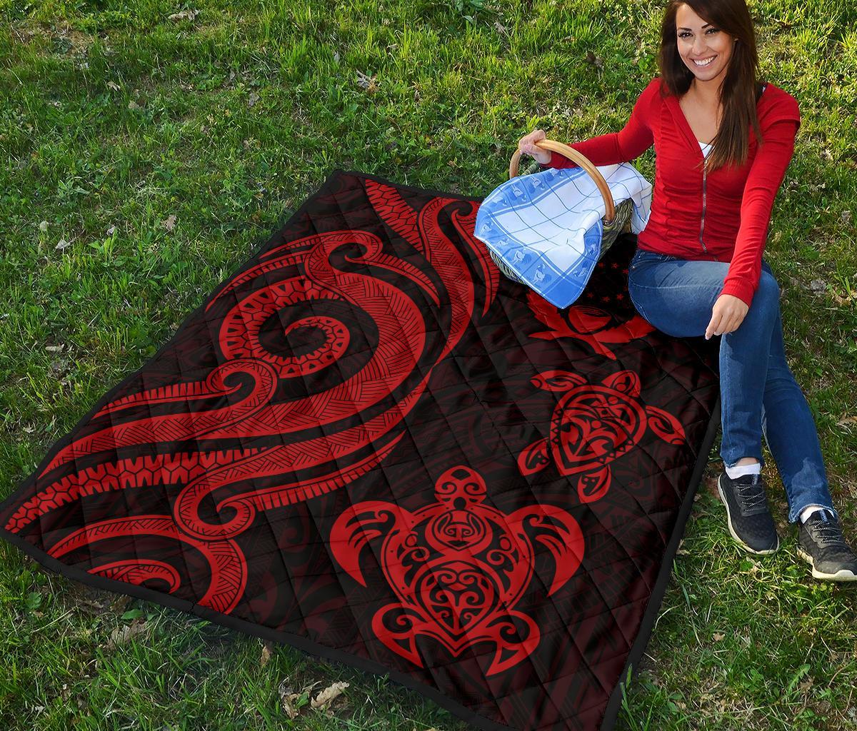 Pohnpei Premium Quilt - Red Tentacle Turtle - Polynesian Pride