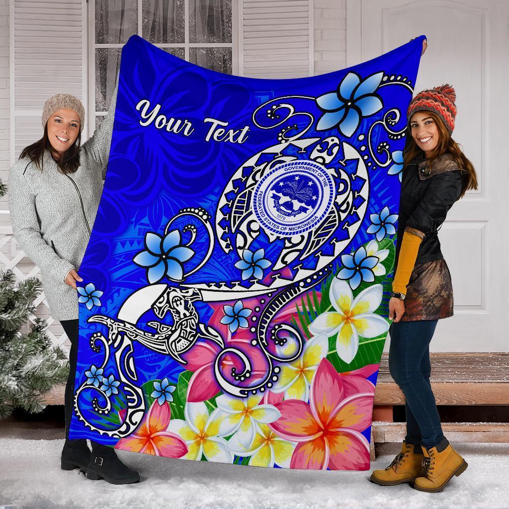 FSM Custom Personalised Premium Blanket - Turtle Plumeria (Blue) - Polynesian Pride