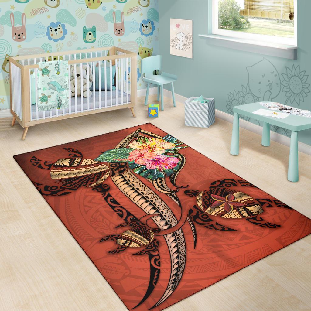 Polynesian Turtle Area Rug - Tribal Tattoo with Hibiscus Coral - Polynesian Pride