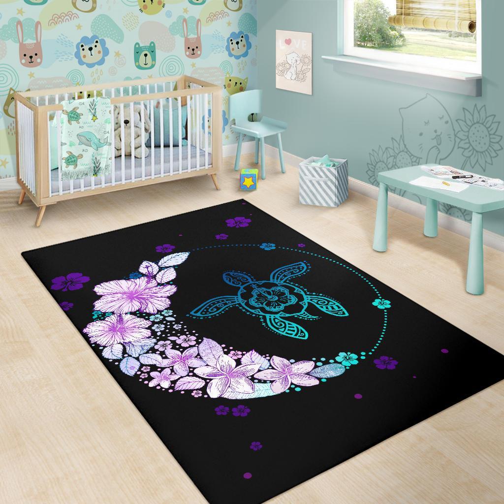 Hawaiian Hibiscus Plumeria Turtle Colorful Flower Rug - Polynesian Pride